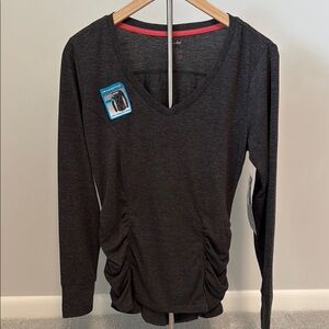 NWT Marika Magic Dark Charcoal Grey Long Sleeve V-Neck Top